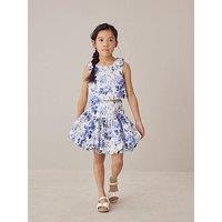 Laura Ashley Younger Girls Peony Garden Top And Skirt Set - White/Blue