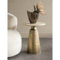 Libra Interiors Clifton Antique Brass & Travertine Side Table