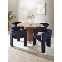 The Very Collection Carina Mid Oak 120Cm Round Dining Table & 4 Nell Navy Chairs