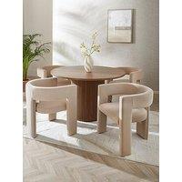 The Very Collection Carina Mid Oak 120Cm Round Dining Table & 4 Nell Taupe Chairs