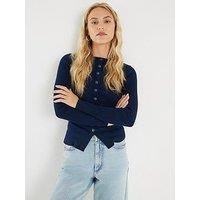 River Island Long Sleeve Popper Through Rib Top - Blue