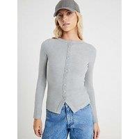 River Island Long Sleeve Popper Through Rib Top - Grey