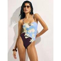 River Island Sun Trim Print Swimsuit - Brown