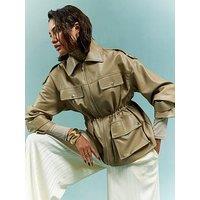 River Island Utility Cinch Waist Jacket - Beige