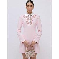 River Island Long Sleeve Lace Trim Collared Mini Dress - Pink