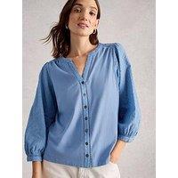 White Stuff Daisy Dobby Mix Top - Blue
