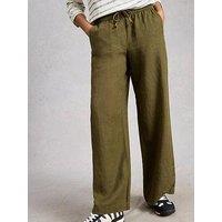 White Stuff Ally Linen Wide Leg Trousers - Khaki