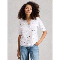 White Stuff Weaver Notch Embroidered T-Shirt - White