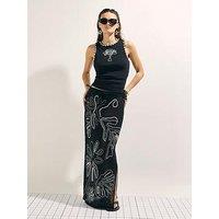 River Island Cutwork Palm Tree Ribbed Vest - Black