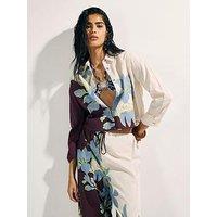 River Island Floral Border Beach Shirt - Cream