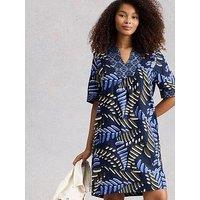 White Stuff Ash Short Sleeve Linen Dress - Navy