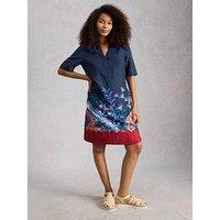 White Stuff June Short Sleeve Linen Dress - Navy