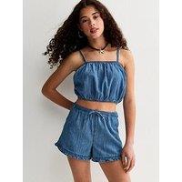New Look 915 Girls Cotton Chambray Cropped Cami Top - Blue