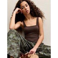New Look 915 Girls Slinky Square Neck Vest Top - Dark Brown
