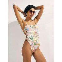 River Island Graphic Print Tie Strap Swimsuit - Pink