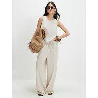 River Island Linen Blend Wide Leg Trousers - Beige