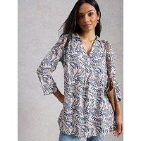 White Stuff Bianca Linen Notch Neck Tunic - Ivory Print