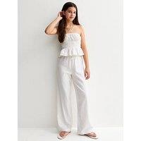 New Look 915 Girls Linen Blend Wide Leg Trousers - White