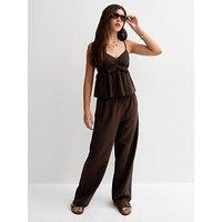 New Look 915 Girls Linen Blend Wide Leg Trousers - Dark Brown