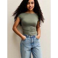 New Look 915 Girls Slash Neck Slinky T-Shirt - Dark Khaki