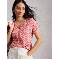 White Stuff Nelly Print Embroidered T-Shirt - Pink