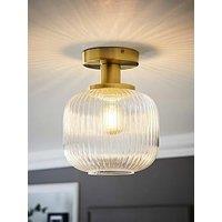 Valuelights Calpe Gold Semi Flush Ceiling Light With Ribbed Clear Glass Shade