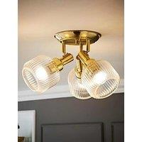 Valuelights Calpe 3 Way Antique Brass Adjustable Ceiling Spotlight With Ribbed Clear Shades