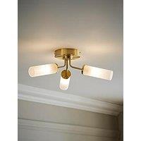 Valuelights Canya Brushed Gold Ip44 Rated Bathroom 3 Way Reeded Glass Flush Ceiling Light