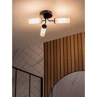Valuelights Canya Matte Black Ip44 Rated Bathroom 3 Way Reeded Glass Flush Ceiling Light