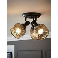 Valuelights Calpe 3 Way Matte Black Adjustable Ceiling Spotlight With Ribbed Smoked Shades