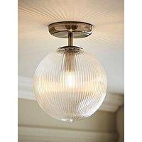 Valuelights Kempton Brushed Chrome Flush Ceiling Light With Ribbed Globe Shade