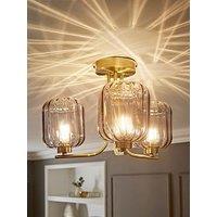 Valuelights Amelie Gold 3 Way Ceiling Light With Smoked Ribbed Glass Shades