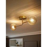 Valuelights Chessy Gold Metal Bar 2 Way Ceiling Light With Amber Ribbed Glass Globe Shades