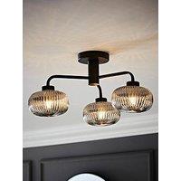 Valuelights Amaia Matte Black Ip44 Rated 3 Way Smoked Ribbed Glass Ceiling Light