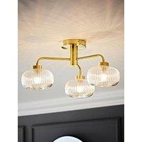 Valuelights Amaia Brushed Gold Ip44 Rated 3 Way Clear Ribbed Glass Ceiling Light