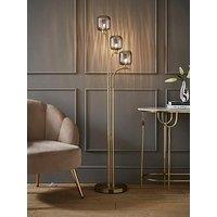 Valuelights Amelie Gold Stem 3 Way Ribbed Glass Shade Floor Lamp