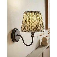 Valuelights Binky Rechargeable Black Wall Light With Green Floral Pleated Shade