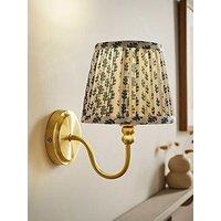 Valuelights Binky Rechargeable Brushed Gold Wall Light With Blue Floral Pleated Shade