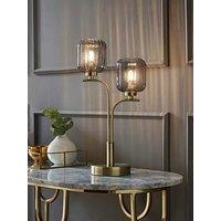 Valuelights Amelie Gold 2 Way Table Lamp With Smoked Ribbed Glass Shades