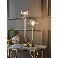 Valuelights Chessy Gold Metal Bar 2 Way Dual Table Lamp With Amber Ribbed Glass Globe Shades