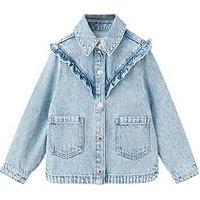 Mango Younger Girls Frill Denim Jacket - Light Blue