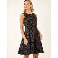 Roman Dusk Flocked Premium Stretch Dress - Black