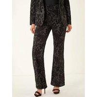 Roman Dusk Floral Flocked Premium Stretch Trousers - Black