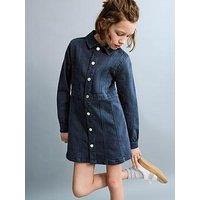 Mango Girls Long Sleeve Button Through Denim Dress - Navy