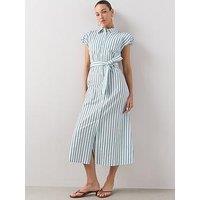 The Very Collection Button Through Belted Shirt Midi Dress - Blue