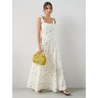 The Very Collection Floral Textured Strappy Maxi Dress - Cream
