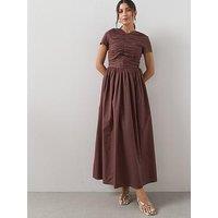 The Very Collection Short Sleeve Cotton Ruched Midaxi Dress - Brown
