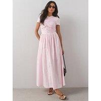 The Very Collection Short Sleeve Cotton Ruched Midaxi Dress - Pink