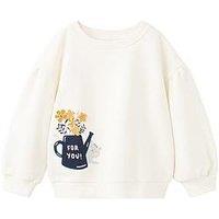 Mango Younger Girls Sweet Daisy Pot Sweatshirt - Light Cream