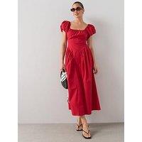 The Very Collection Puff Sleeve Corset Detail Midaxi Dress - Red